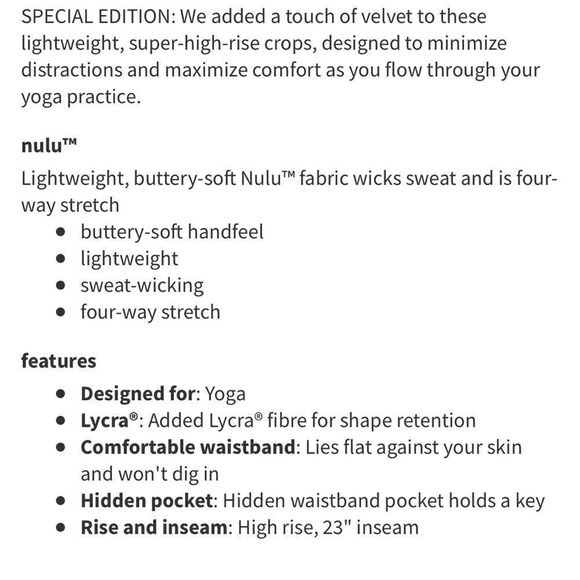 Lululemon Align Super High-Rise Crop *Crushed Velvet
Black - Picture 4 of 10